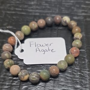 Flower Agate Beaded Stretch Bracelet - Multi-Color Natural Stone